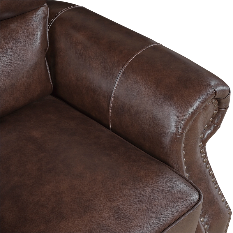 Pemberly Row Top Grain Leather Sofa with Nailhead Trim in Brown