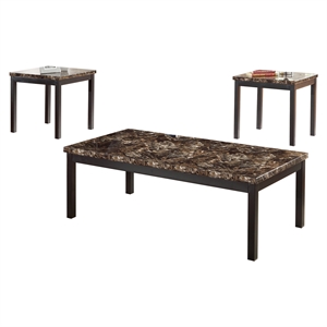 Pemberly Row 3-Piece Faux Marble Top Occasional Table Set in Black