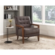 Pemberly Row Top Grain Leather Tufted Accent Chair in Dark Brown