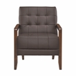 Pemberly Row Top Grain Leather Tufted Accent Chair in Dark Brown