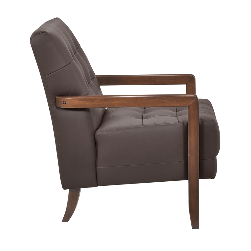 Pemberly Row Top Grain Leather Tufted Accent Chair in Dark Brown