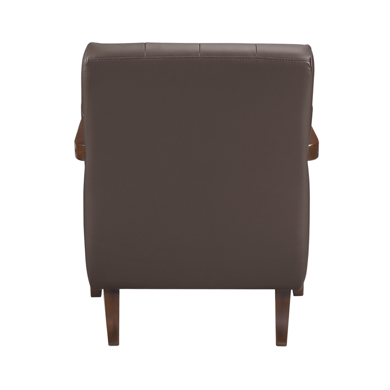 Pemberly Row Top Grain Leather Tufted Accent Chair in Dark Brown