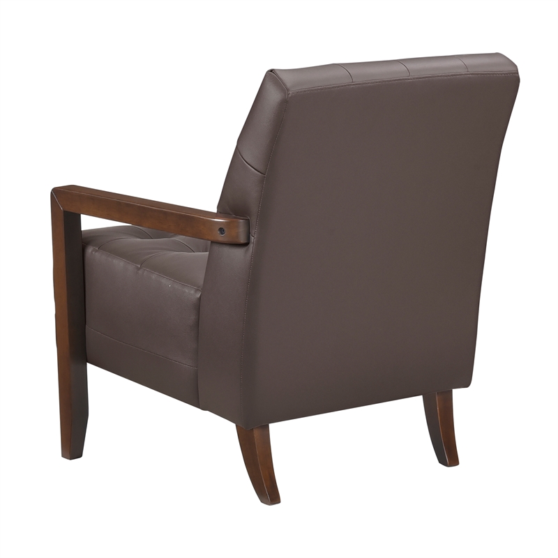 Pemberly Row Top Grain Leather Tufted Accent Chair in Dark Brown