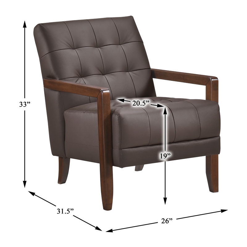 Pemberly Row Top Grain Leather Tufted Accent Chair in Dark Brown
