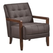 Pemberly Row Top Grain Leather Tufted Accent Chair in Dark Brown
