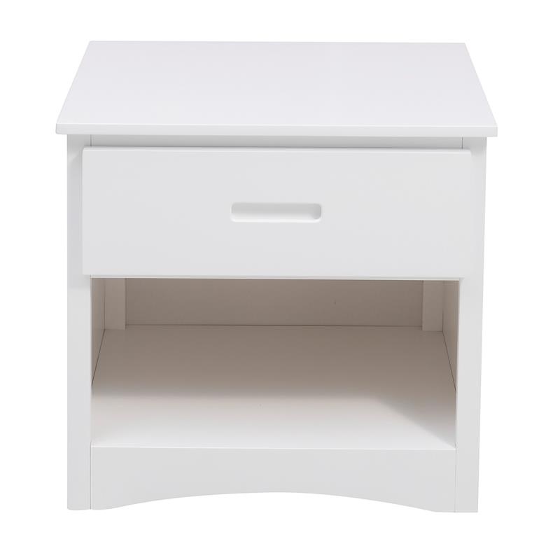 Pemberly Row 1-Drawer Transitional Wood Nightstand with Storage Cubby in White