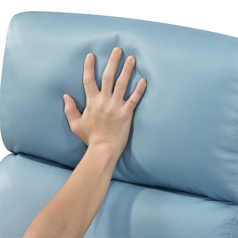 Pemberly Row Top Grain Leather Swivel Glider Reclining Chair in Blue
