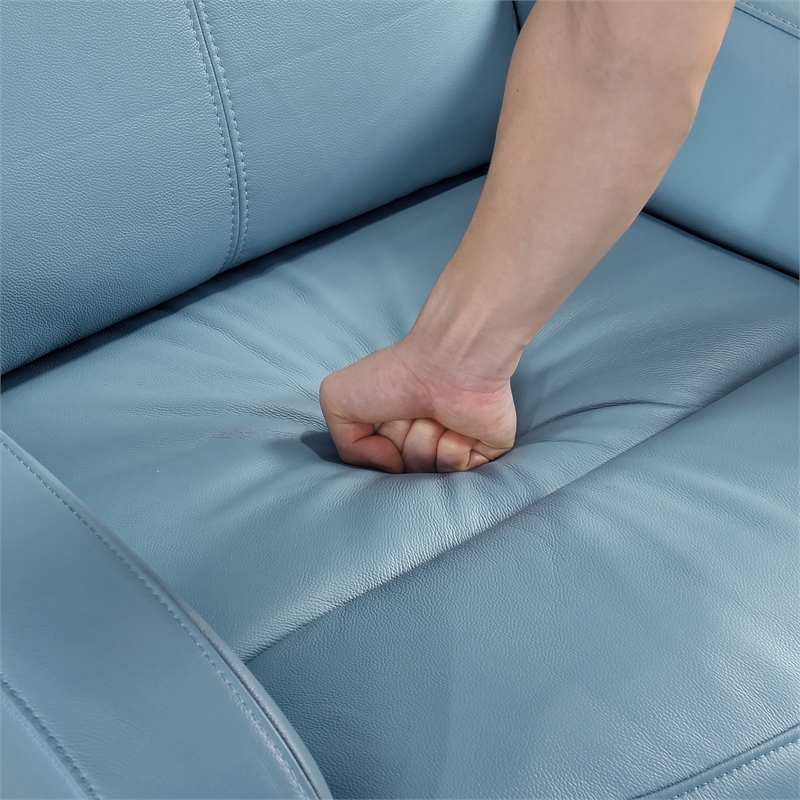 Pemberly Row Top Grain Leather Swivel Glider Reclining Chair in Blue