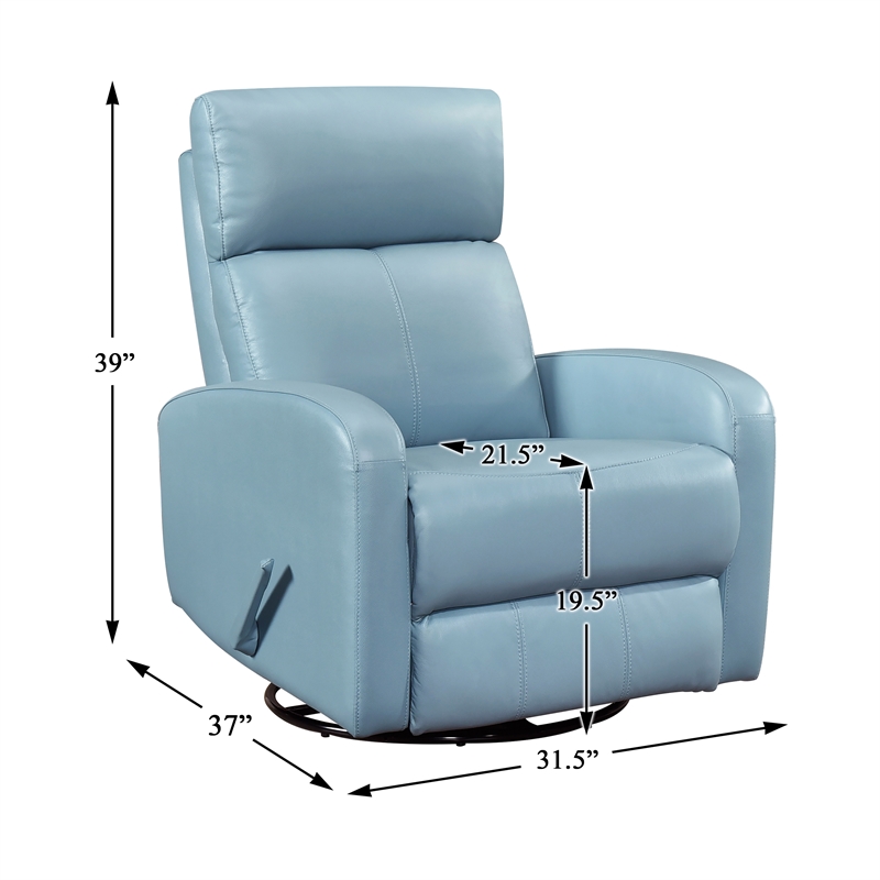 Pemberly Row Top Grain Leather Swivel Glider Reclining Chair in Blue