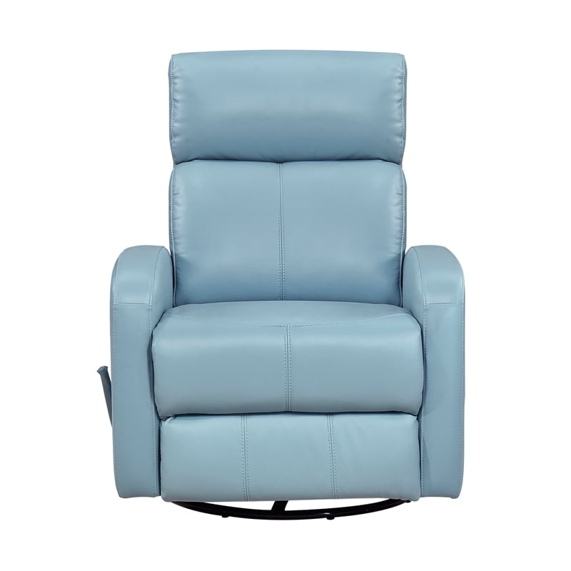 Pemberly Row Top Grain Leather Swivel Glider Reclining Chair in Blue