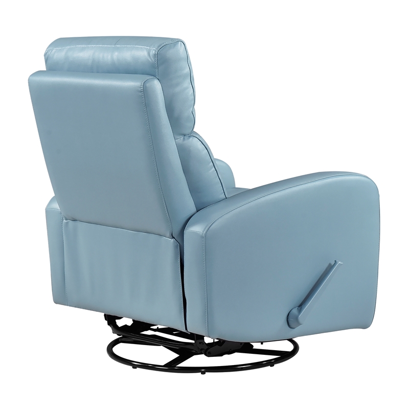 Pemberly Row Top Grain Leather Swivel Glider Reclining Chair in Blue