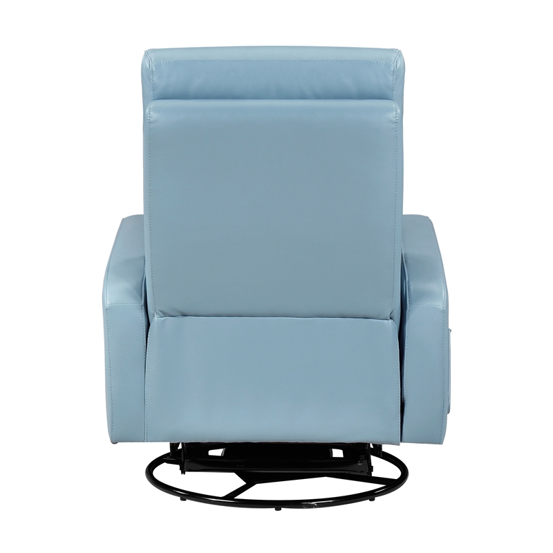 Pemberly Row Top Grain Leather Swivel Glider Reclining Chair in Blue