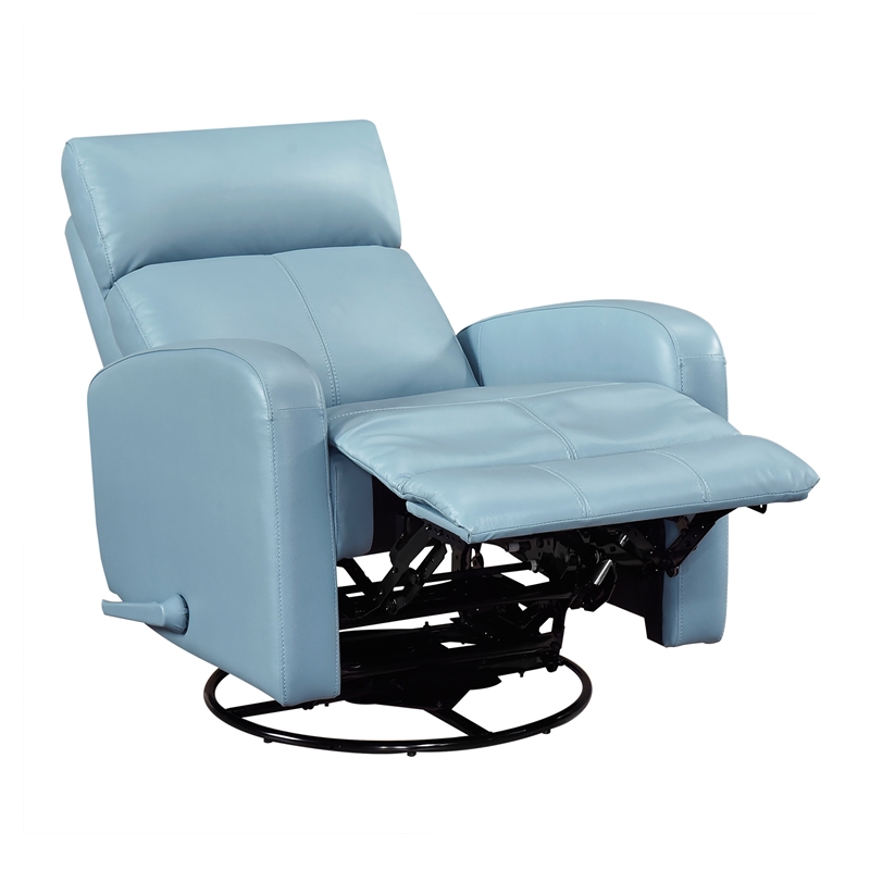 Pemberly Row Top Grain Leather Swivel Glider Reclining Chair in Blue