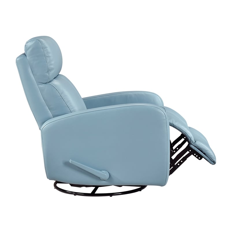 Pemberly Row Top Grain Leather Swivel Glider Reclining Chair in Blue