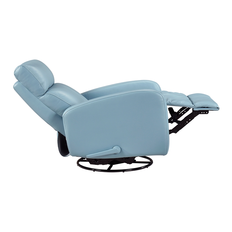 Pemberly Row Top Grain Leather Swivel Glider Reclining Chair in Blue