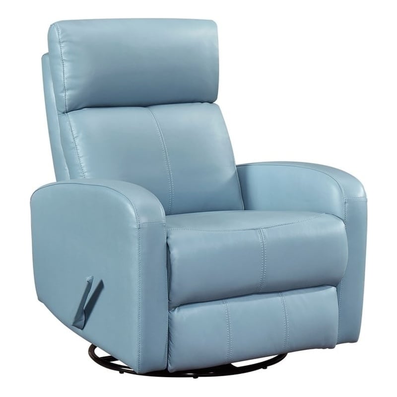 Pemberly Row Top Grain Leather Swivel Glider Reclining Chair in Blue
