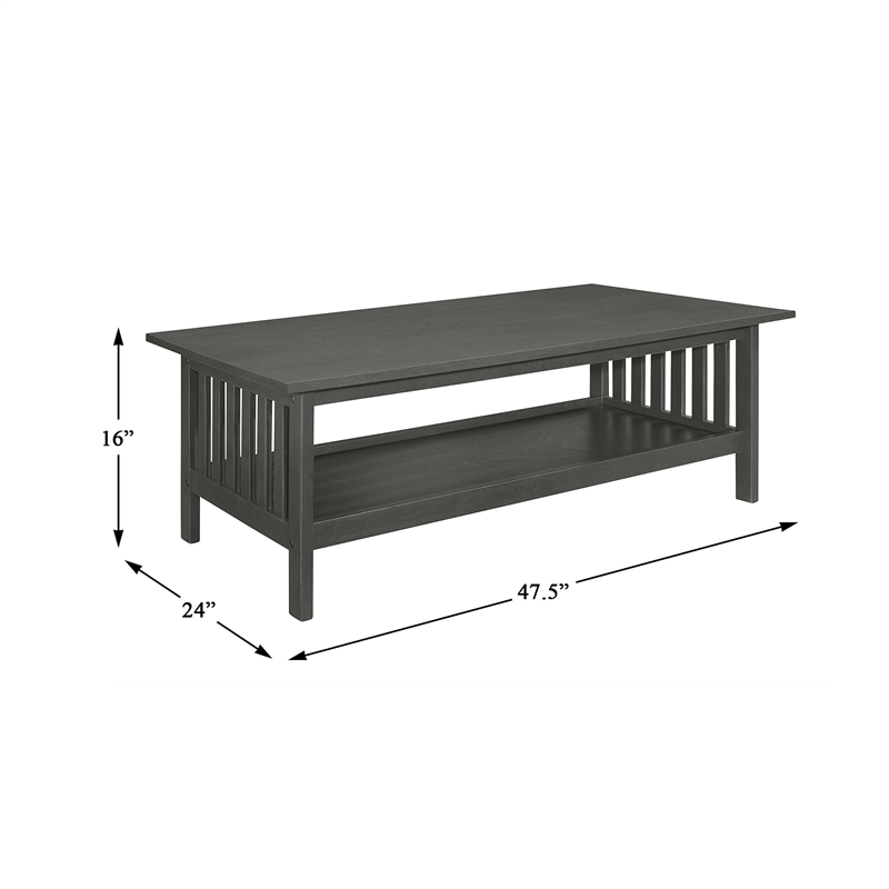 Pemberly Row 3-Piece Rubberwood Coffee Table Set with Shelves in Antique Gray