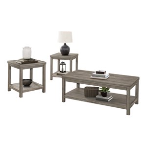 Pemberly Row 3-Piece Transitional Wood Occasional Table Set in Weathered Gray