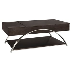 Pemberly Row Metal and Wood Lift Top Coffee Table with Storage in Espresso