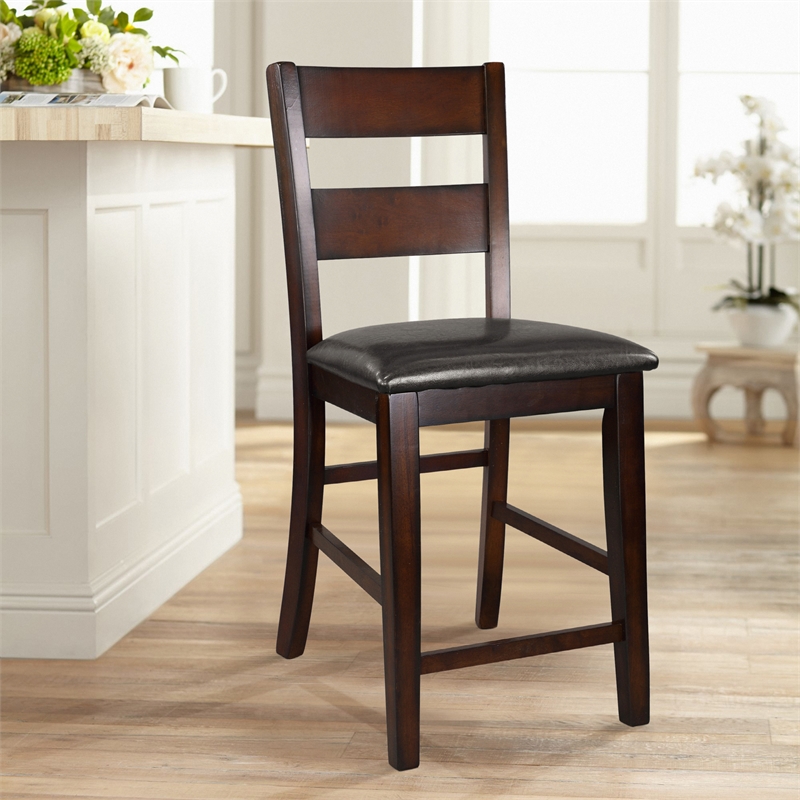 Pemberly Row Wood Counter Height Dining Chairs in Cherry (Set of 2)