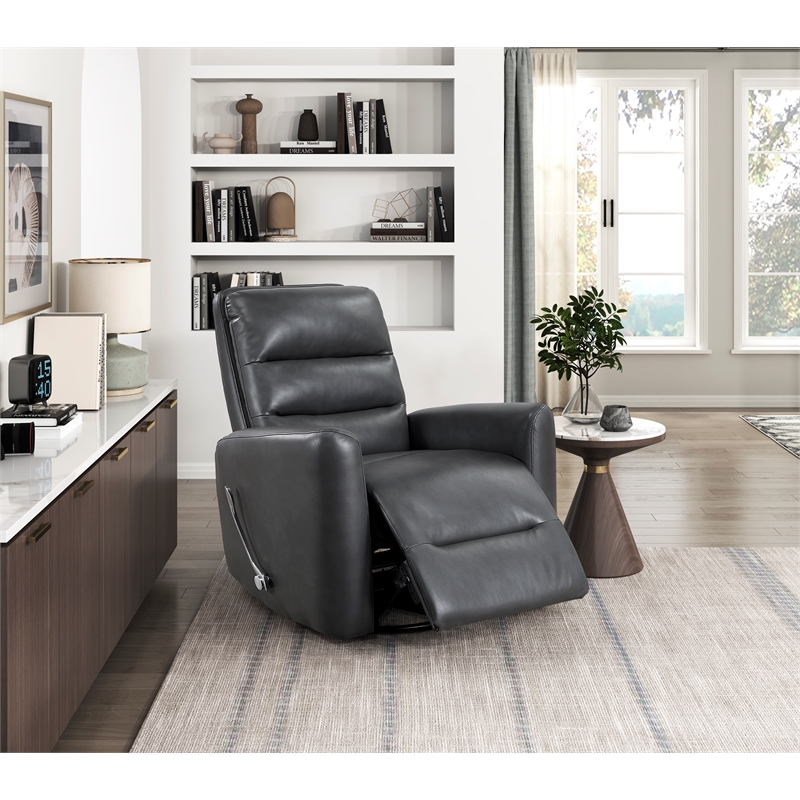 Pemberly Row Faux Leather Swivel Glider Reclining Chair in Gray