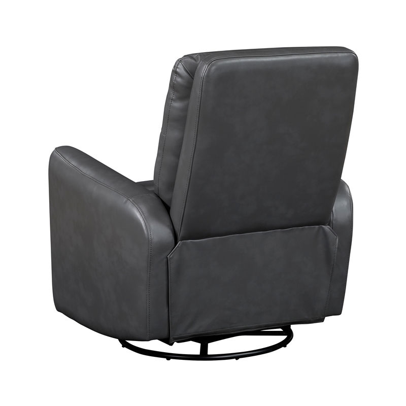 Pemberly Row Faux Leather Swivel Glider Reclining Chair in Gray
