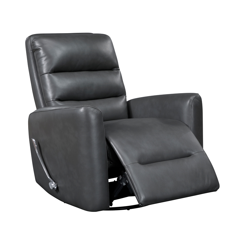 Pemberly Row Faux Leather Swivel Glider Reclining Chair in Gray