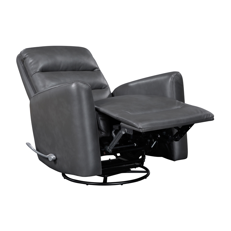 Pemberly Row Faux Leather Swivel Glider Reclining Chair in Gray