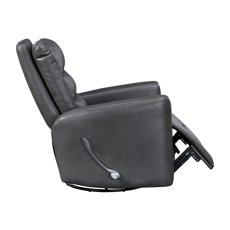 Pemberly Row Faux Leather Swivel Glider Reclining Chair in Gray