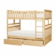 Pemberly Row Pine Wood Full/Full Bunk Bed with Storage Boxes in Natural Pine