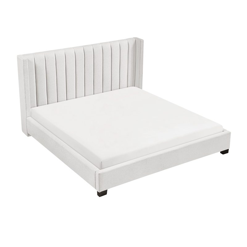Pemberly Row Upholstered California King Bed with Wingback Headboard in Beige