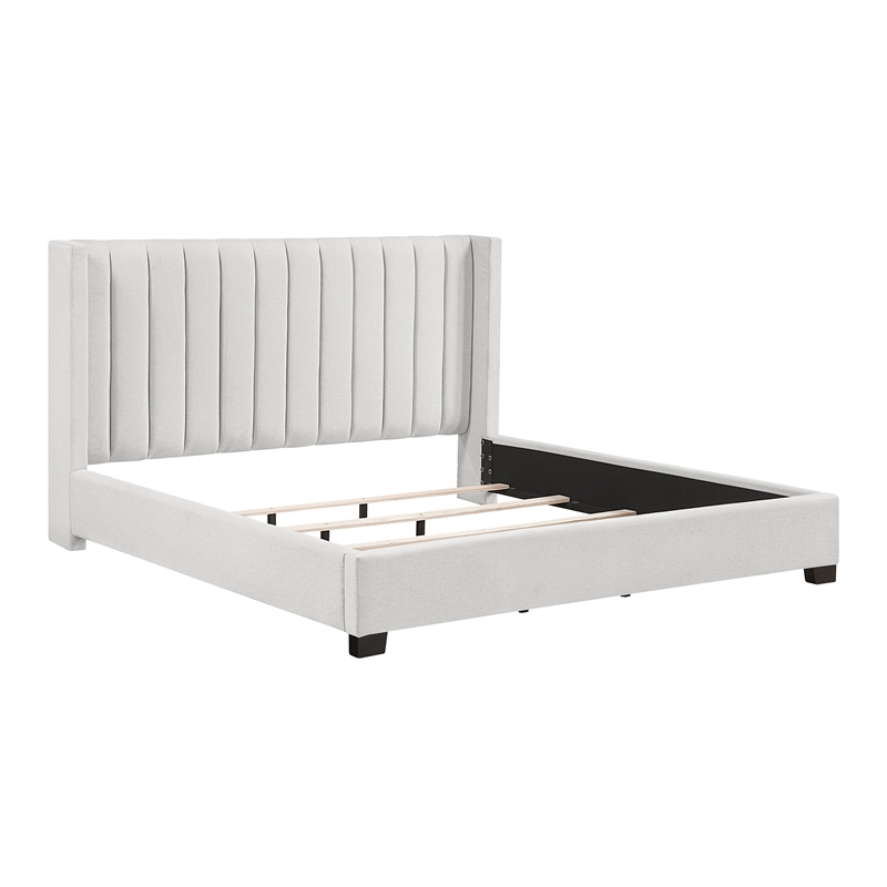 Pemberly Row Upholstered California King Bed with Wingback Headboard in Beige