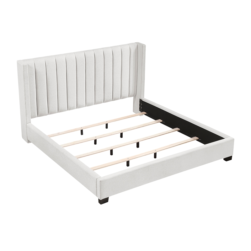 Pemberly Row Upholstered California King Bed with Wingback Headboard in Beige