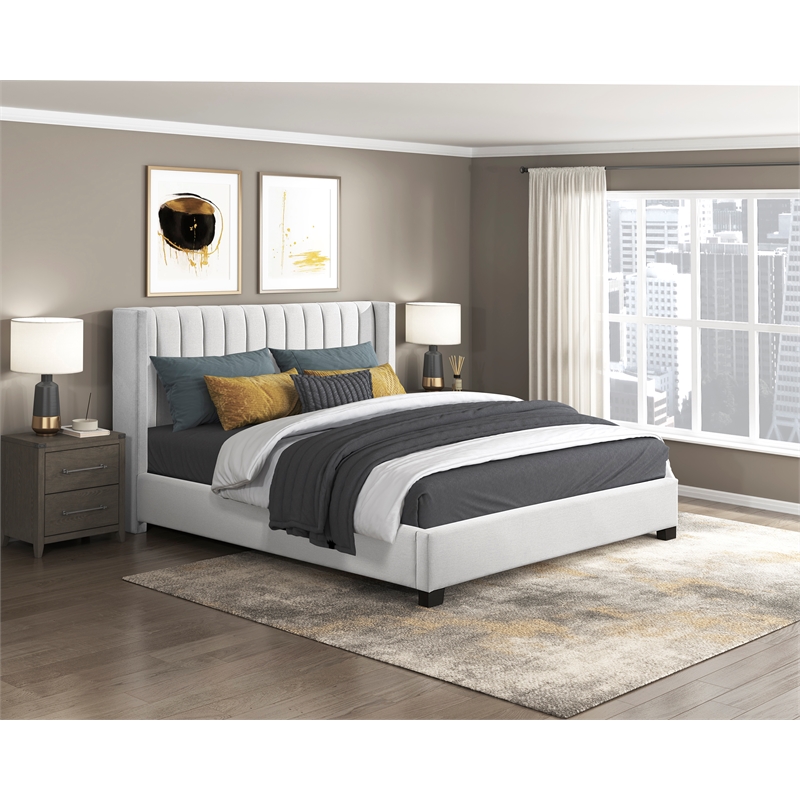 Pemberly Row Upholstered California King Bed with Wingback Headboard in Beige