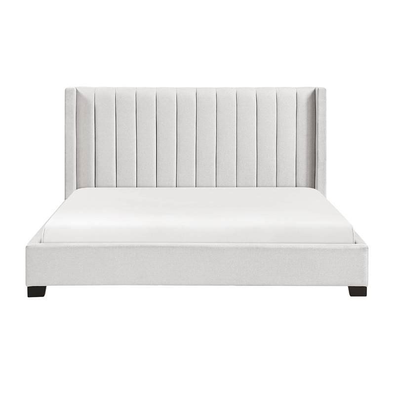 Pemberly Row Upholstered California King Bed with Wingback Headboard in Beige