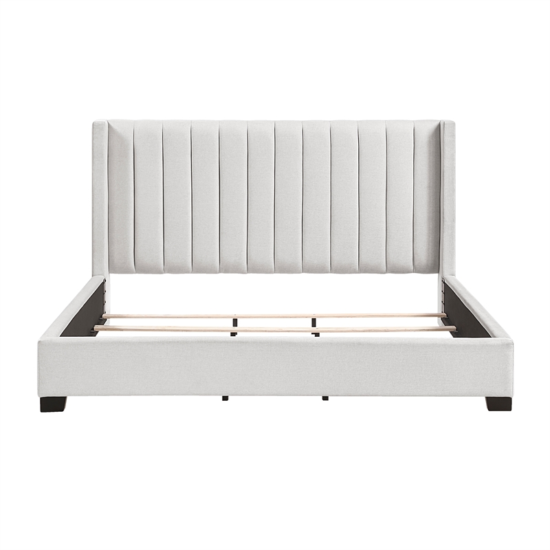Pemberly Row Upholstered California King Bed with Wingback Headboard in Beige
