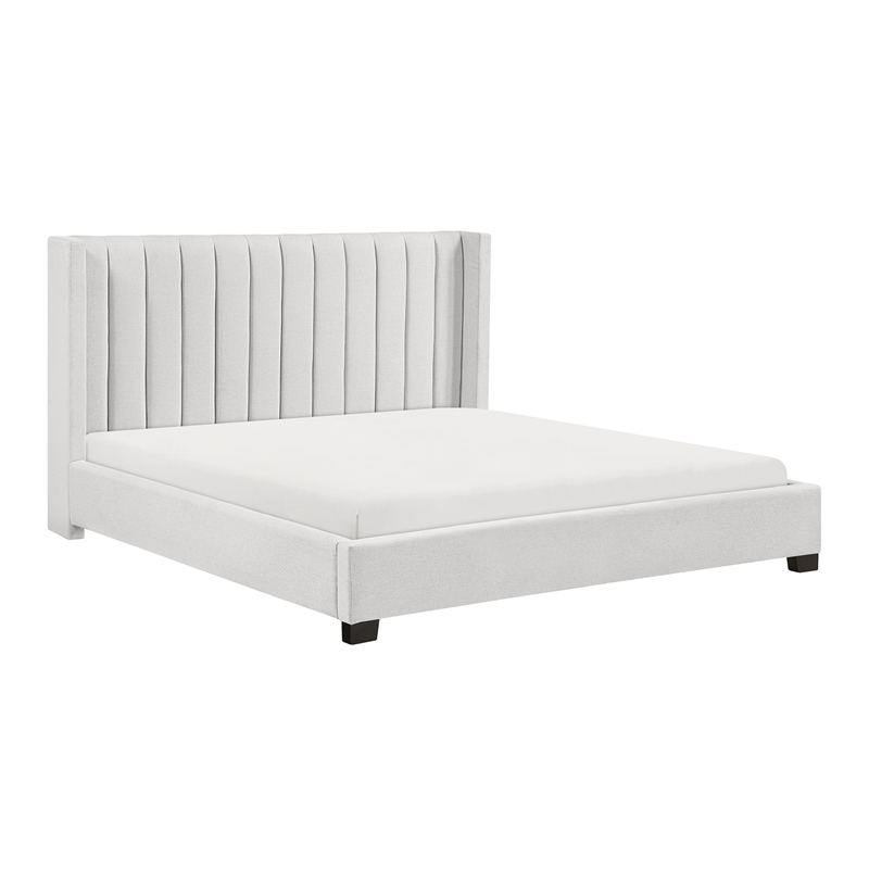 Pemberly Row Upholstered California King Bed with Wingback Headboard in Beige