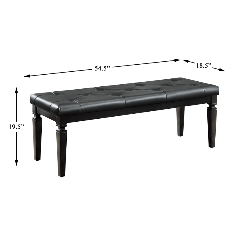 Pemberly Row Button-Tufted Faux Leather Bench with Foam Cushion in Black