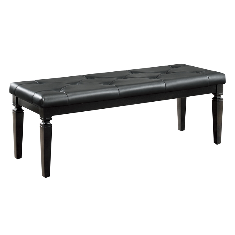 Pemberly Row Button-Tufted Faux Leather Bench with Foam Cushion in Black