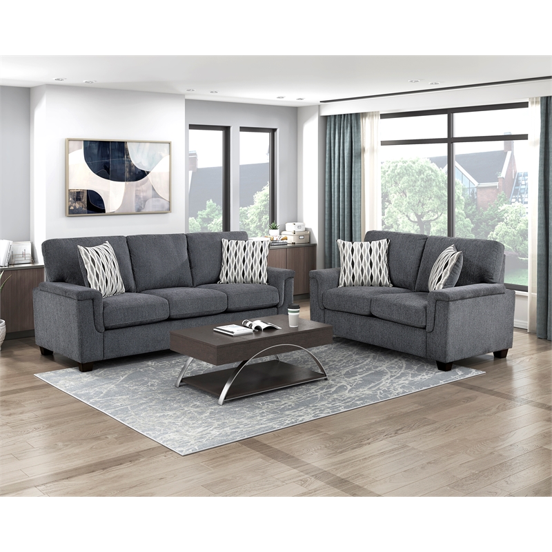 Pemberly Row Chenille Loveseat with Reversible Cushions in Dark Gray