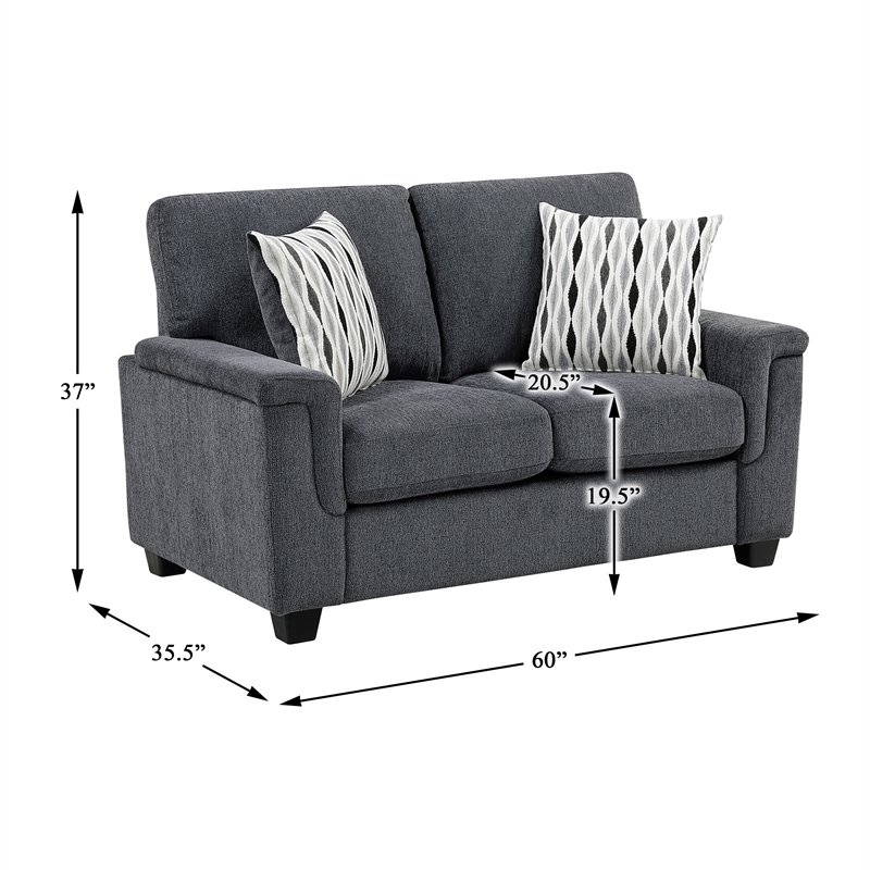Pemberly Row Chenille Loveseat with Reversible Cushions in Dark Gray