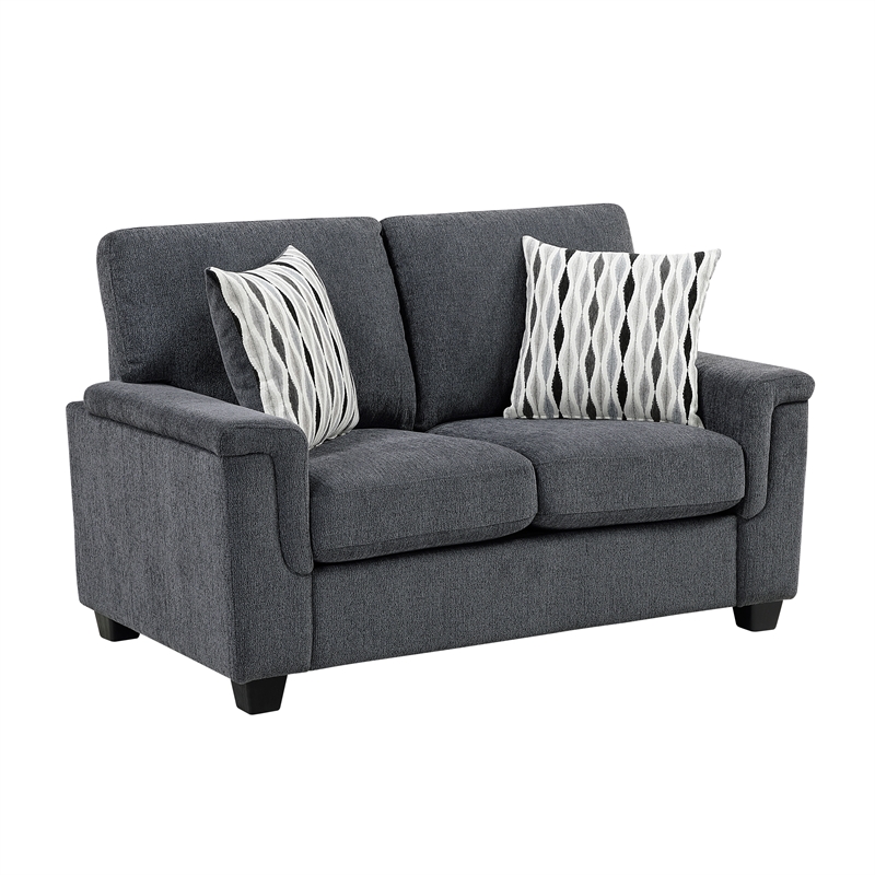 Pemberly Row Chenille Loveseat with Reversible Cushions in Dark Gray