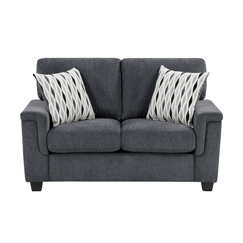 Pemberly Row Chenille Loveseat with Reversible Cushions in Dark Gray