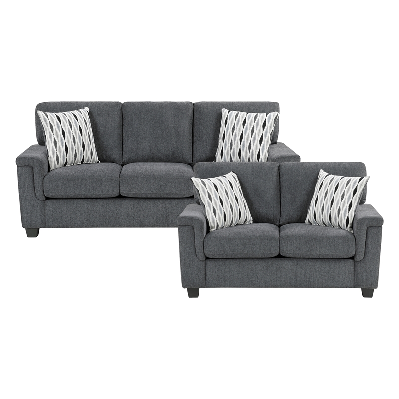 Pemberly Row Chenille Loveseat with Reversible Cushions in Dark Gray