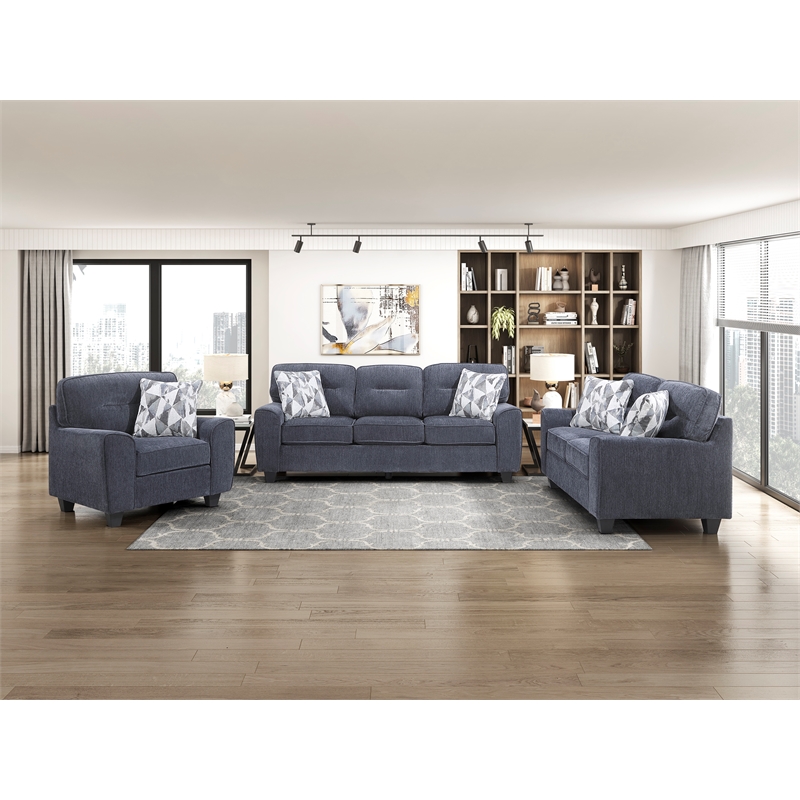 Pemberly Row Chenille Armchair with Decorative Pillow in Blue