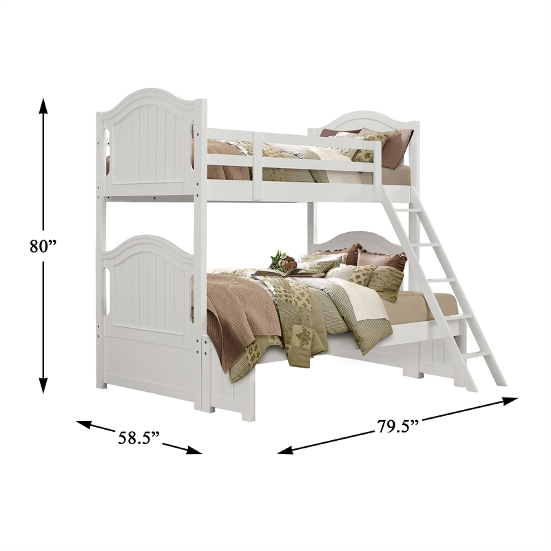 Pemberly Row Contemporary Wood and MDF Twin Over Full Bunk Bed in White