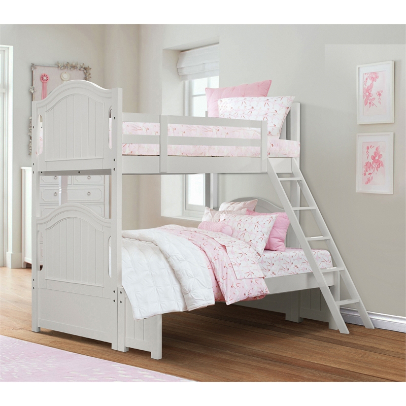 Pemberly Row Contemporary Wood and MDF Twin Over Full Bunk Bed in White