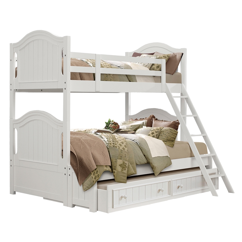 Pemberly Row Contemporary Wood and MDF Twin Over Full Bunk Bed in White