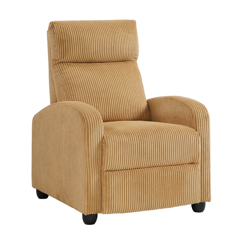 Pemberly Row Corduroy Push Back Reclining Chair with 300 lb Capacity in Yellow