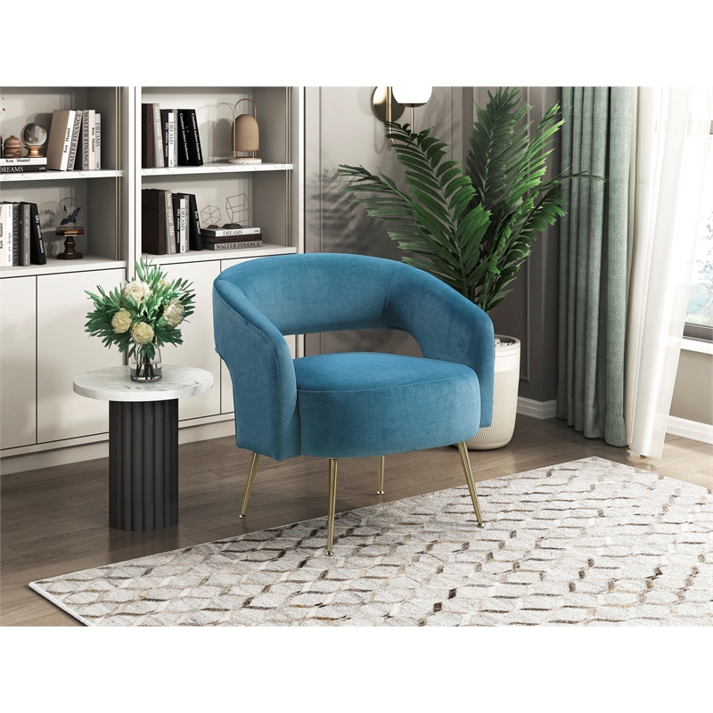 Pemberly Row Velvet Accent Chair with Gold Metal Legs in Dark Teal